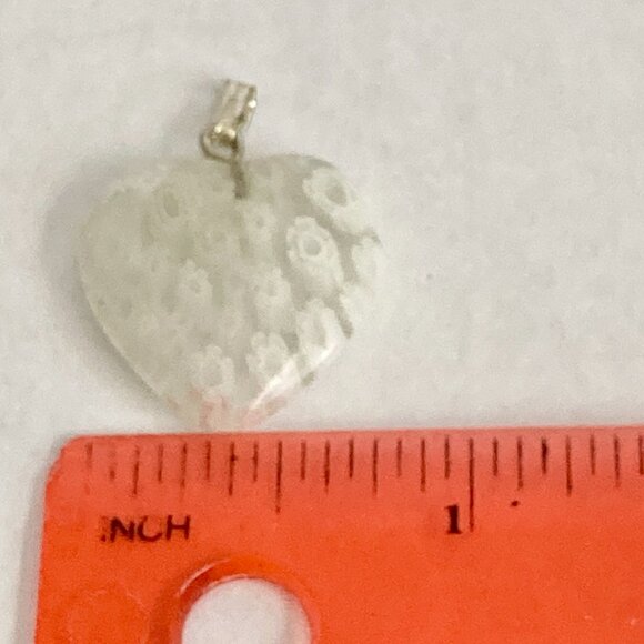 White Murano Glass Heart Necklace Millefiori Flowers Vintage Black Cord 18" - Picture 7 of 8